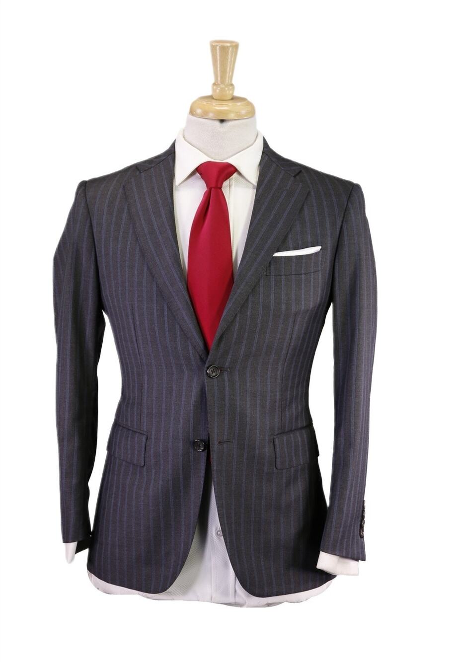 Paul Stuart Gray w/ Sky Blue Stripes 2-Btn Wool Suit 36S